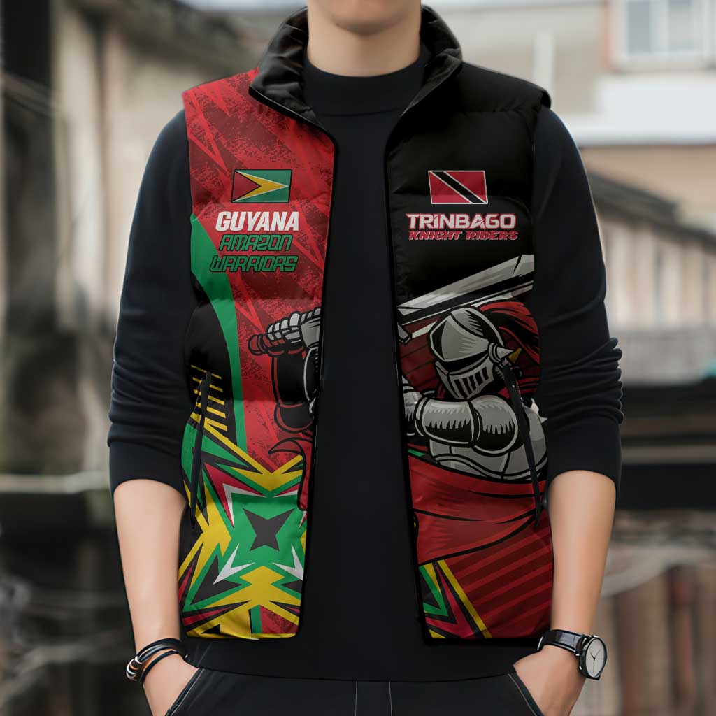 Custom Amazon Warriors Vs Knight Riders Sleeveless Puffer Jacket Trinbago and Guyana Face Off Cricket LT01