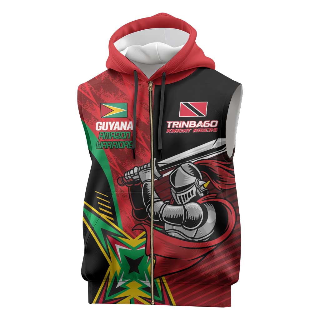 Custom Amazon Warriors Vs Knight Riders Sleeveless Zip Hoodie Trinbago and Guyana Face Off Cricket LT01