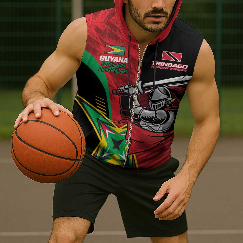 Custom Amazon Warriors Vs Knight Riders Sleeveless Zip Hoodie Trinbago and Guyana Face Off Cricket LT01
