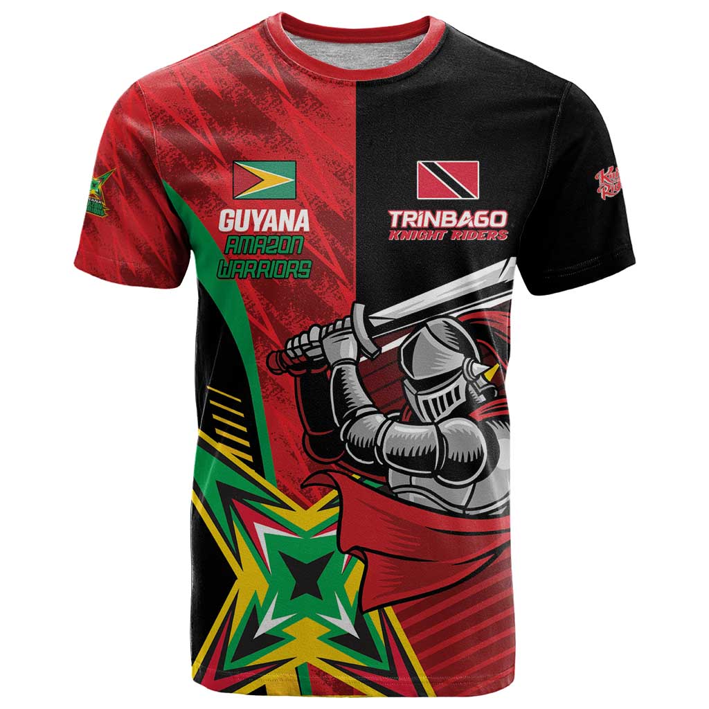 Custom Amazon Warriors Vs Knight Riders T Shirt Trinbago and Guyana Face Off Cricket LT01
