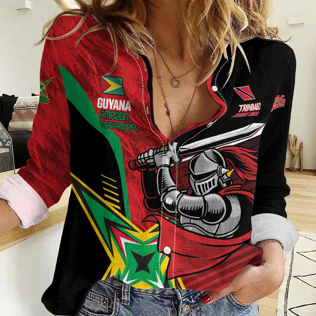 Custom Amazon Warriors Vs Knight Riders Women Casual Shirt Trinbago and Guyana Face Off Cricket LT01