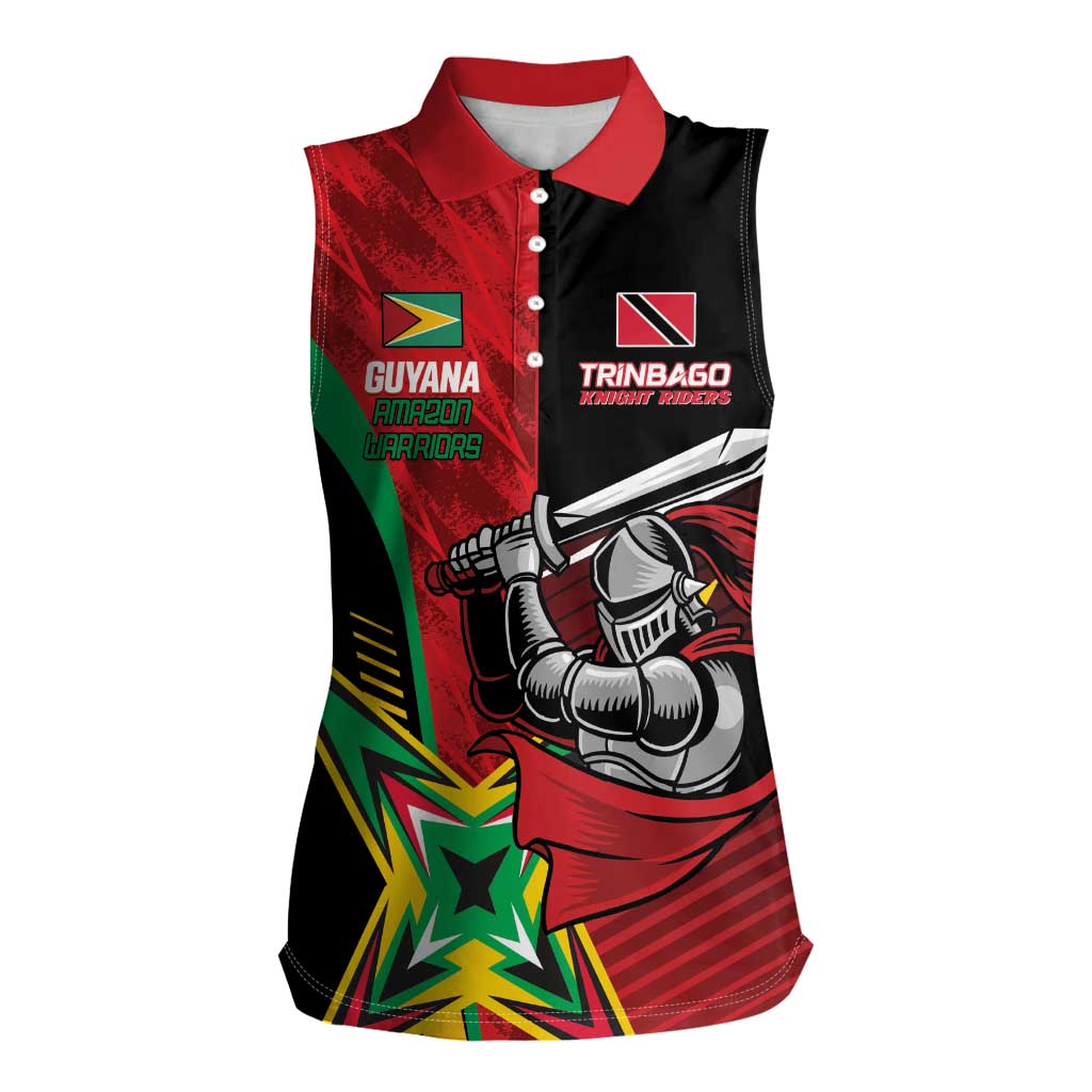 Custom Amazon Warriors Vs Knight Riders Women Sleeveless Polo Shirt Trinbago and Guyana Face Off Cricket LT01
