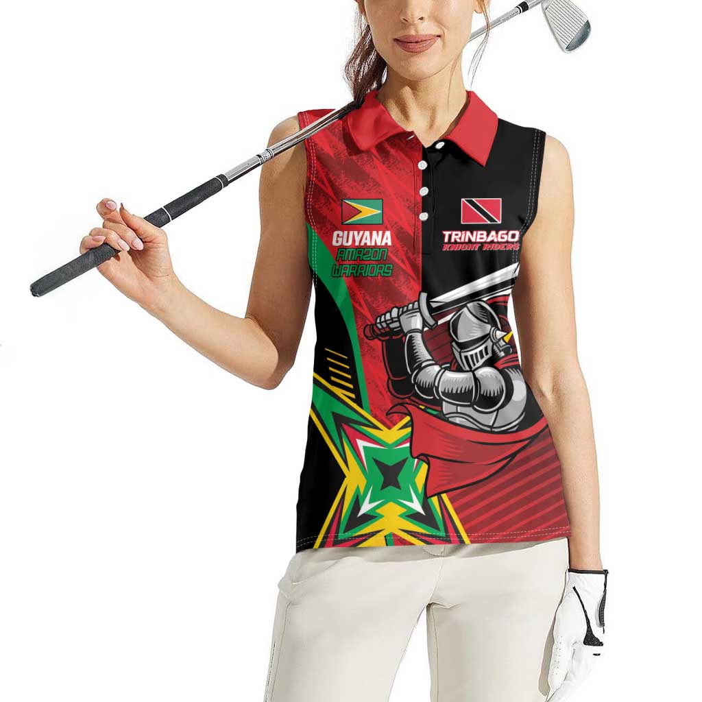 Custom Amazon Warriors Vs Knight Riders Women Sleeveless Polo Shirt Trinbago and Guyana Face Off Cricket LT01