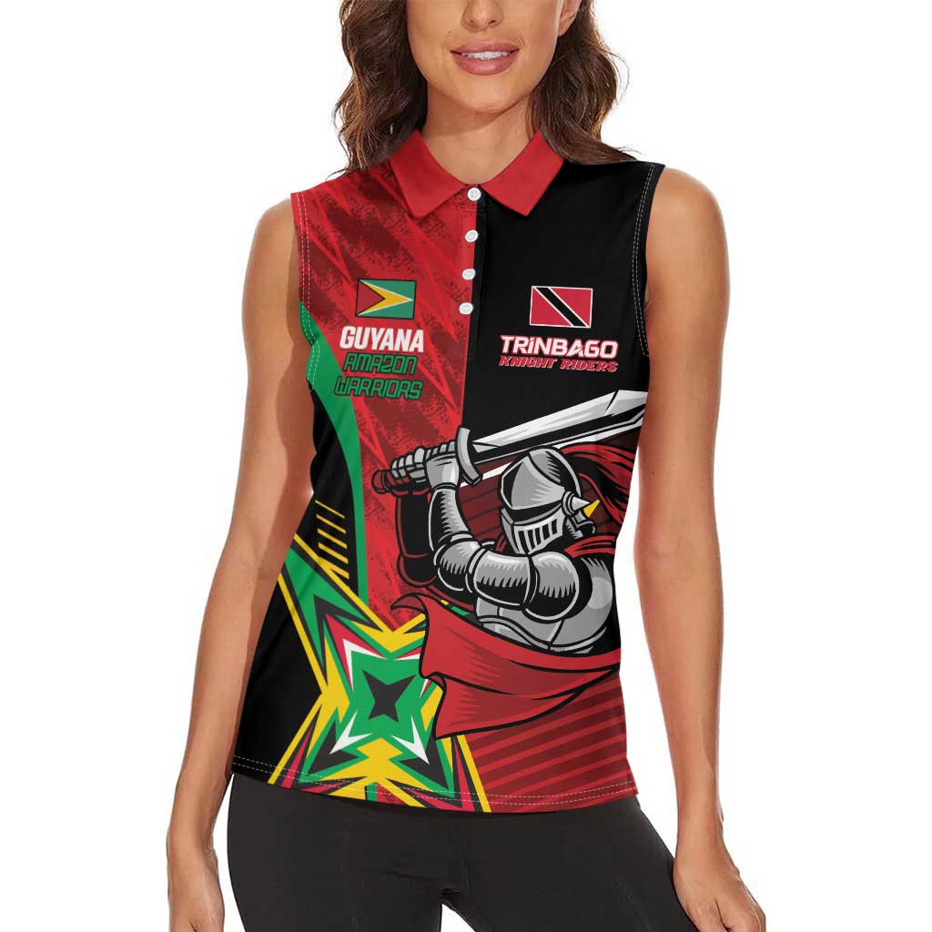 Custom Amazon Warriors Vs Knight Riders Women Sleeveless Polo Shirt Trinbago and Guyana Face Off Cricket LT01