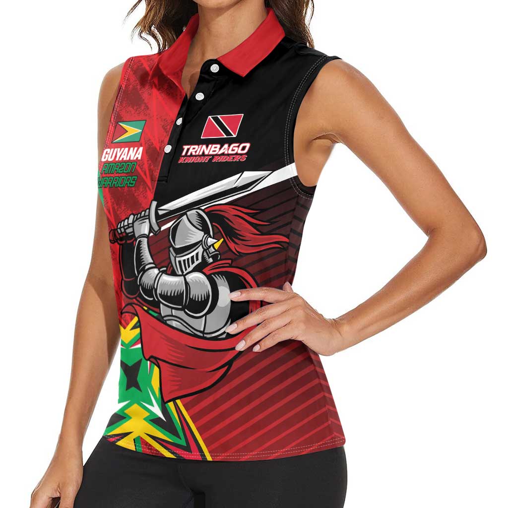 Custom Amazon Warriors Vs Knight Riders Women Sleeveless Polo Shirt Trinbago and Guyana Face Off Cricket LT01