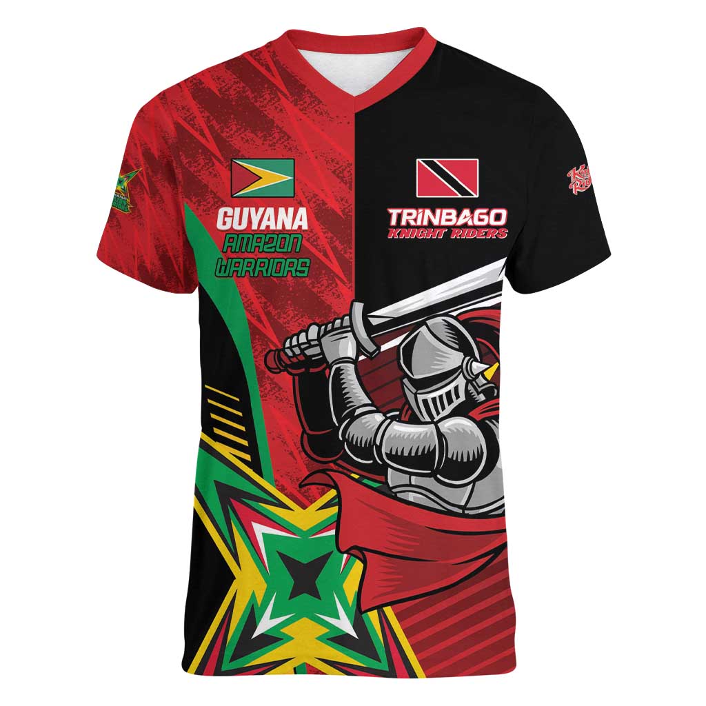 Custom Amazon Warriors Vs Knight Riders Women V-Neck T-Shirt Trinbago and Guyana Face Off Cricket LT01
