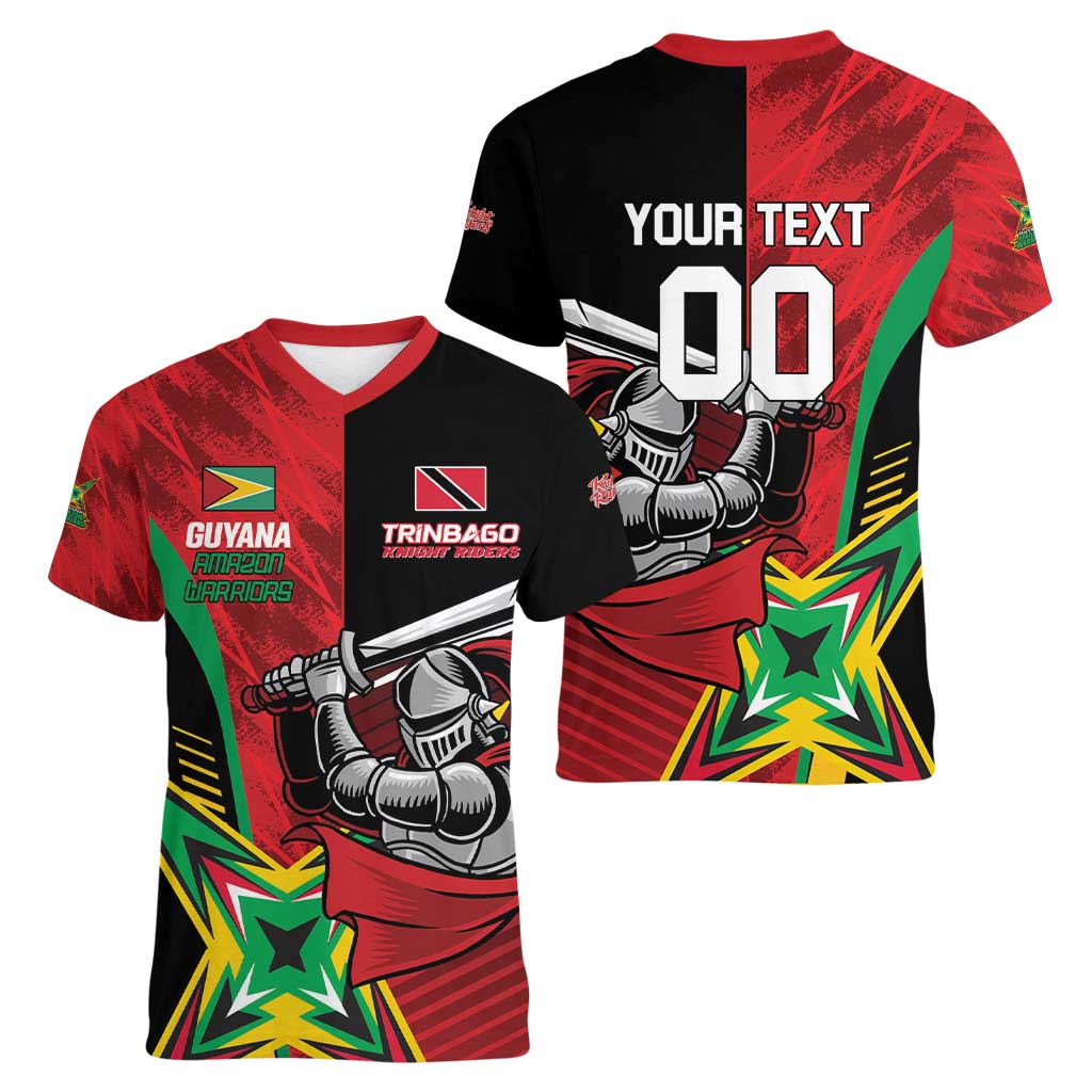 Custom Amazon Warriors Vs Knight Riders Women V-Neck T-Shirt Trinbago and Guyana Face Off Cricket LT01