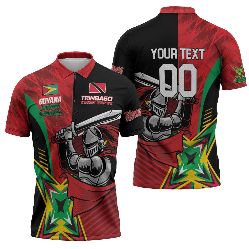 Custom Amazon Warriors Vs Knight Riders Zipper Polo Shirt Trinbago and Guyana Face Off Cricket LT01