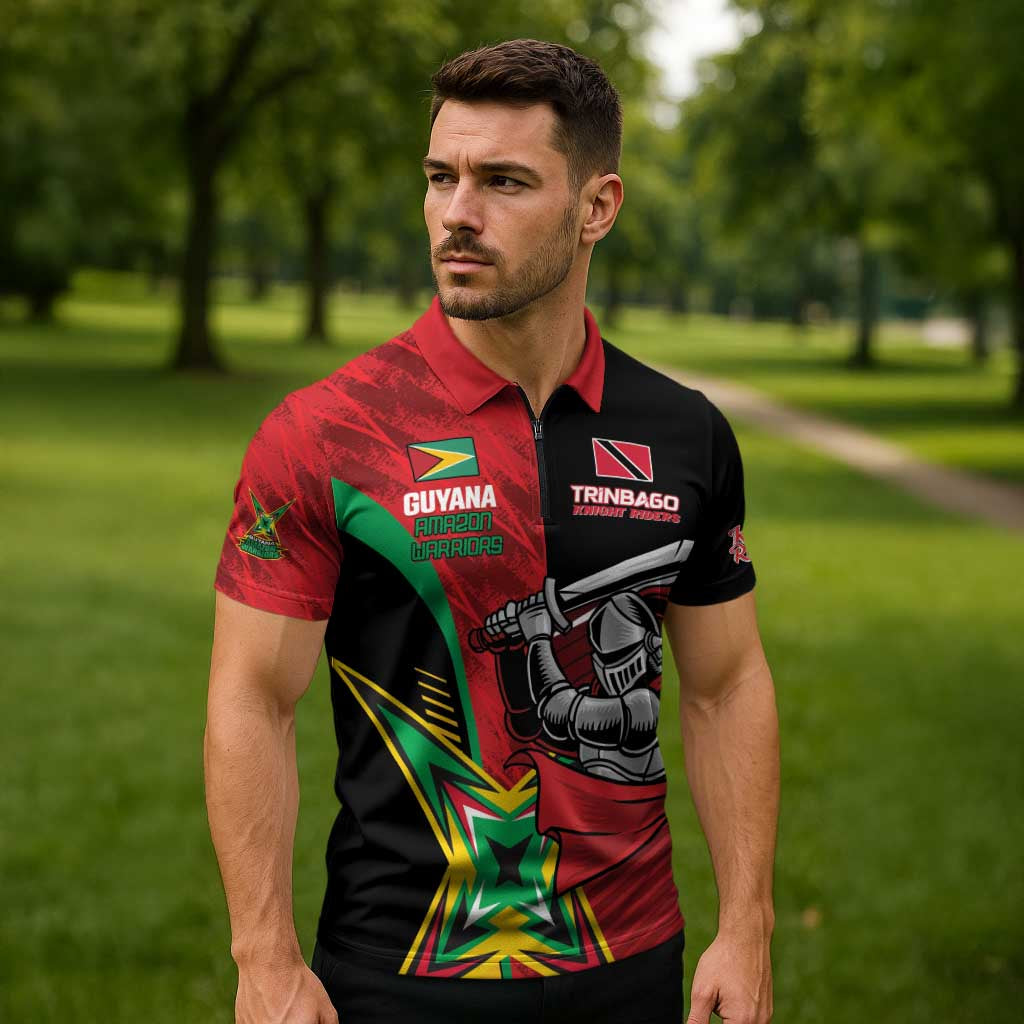 Custom Amazon Warriors Vs Knight Riders Zipper Polo Shirt Trinbago and Guyana Face Off Cricket LT01