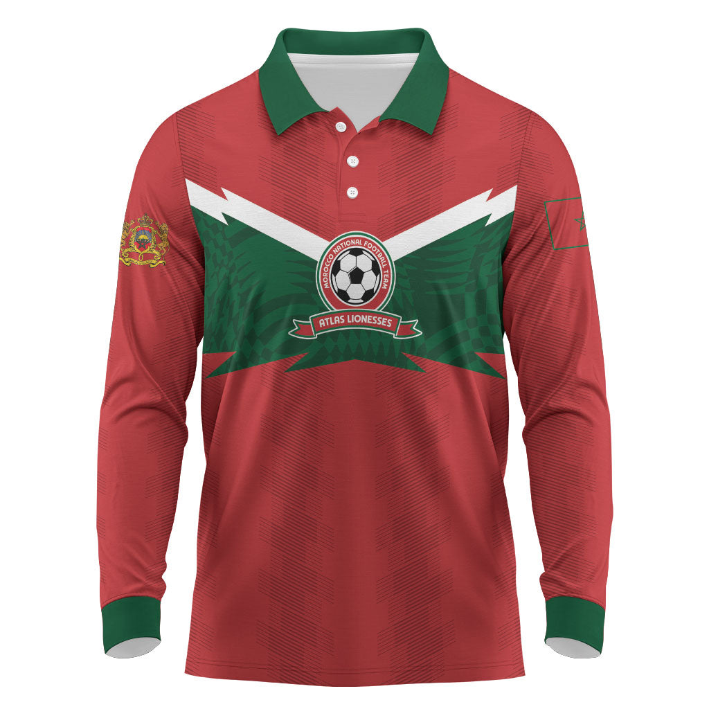 Custom Morocco 2026 Football Long Sleeve Polo Shirt Atlas Lionesses Born Winners