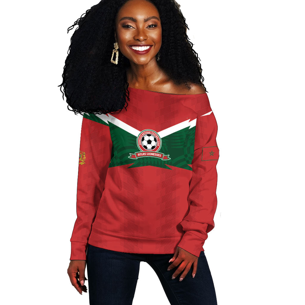 Custom Morocco 2026 Football Off Shoulder Sweater Atlas Lionesses Born Winners