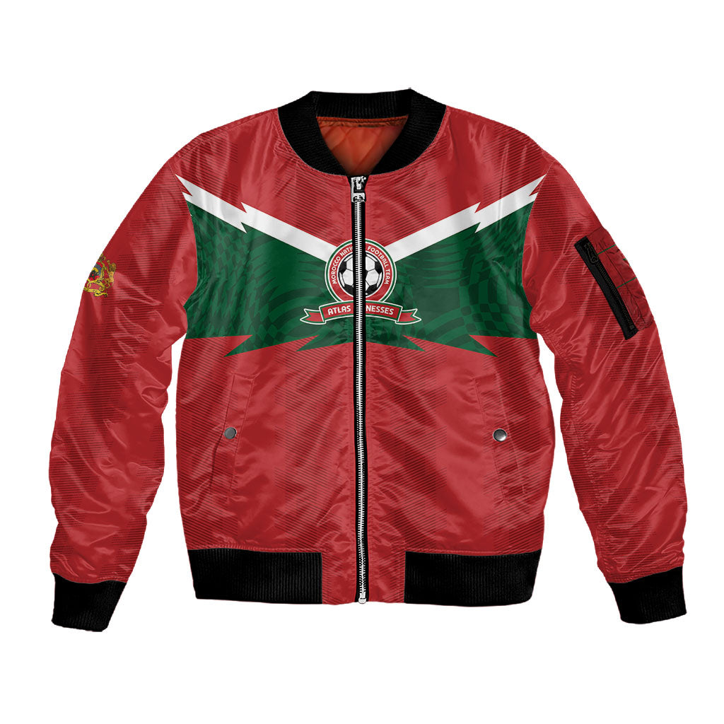 Custom Morocco 2026 Football Sleeve Zip Bomber Jacket Atlas Lionesses Born Winners