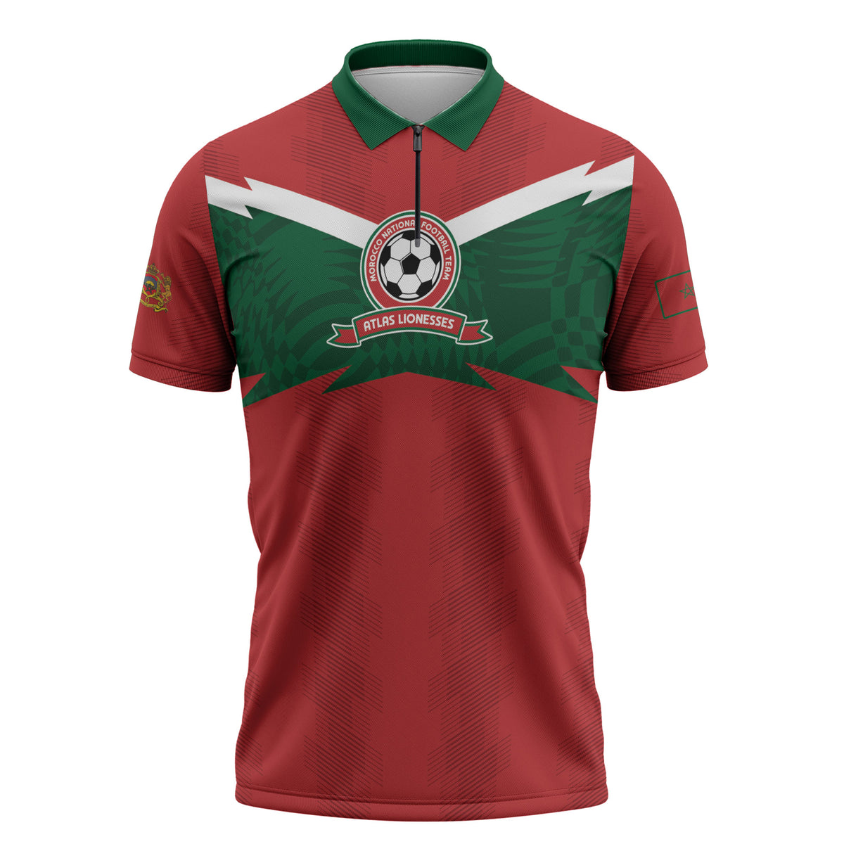Custom Morocco 2026 Football Zipper Polo Shirt Atlas Lionesses Born Winners