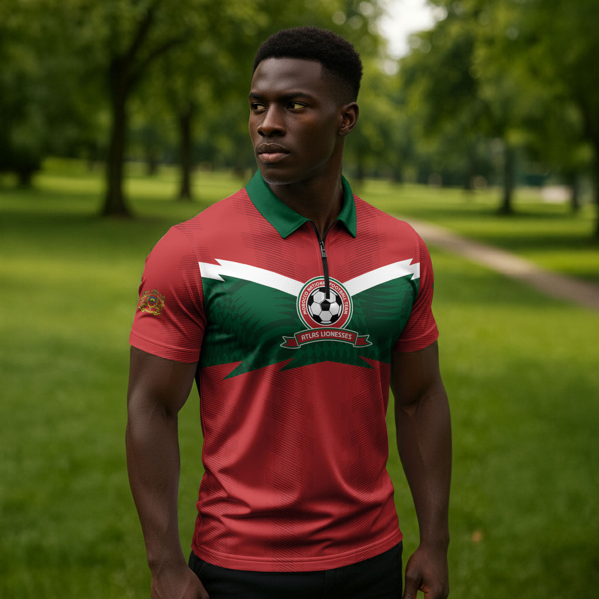 Custom Morocco 2026 Football Zipper Polo Shirt Atlas Lionesses Born Winners