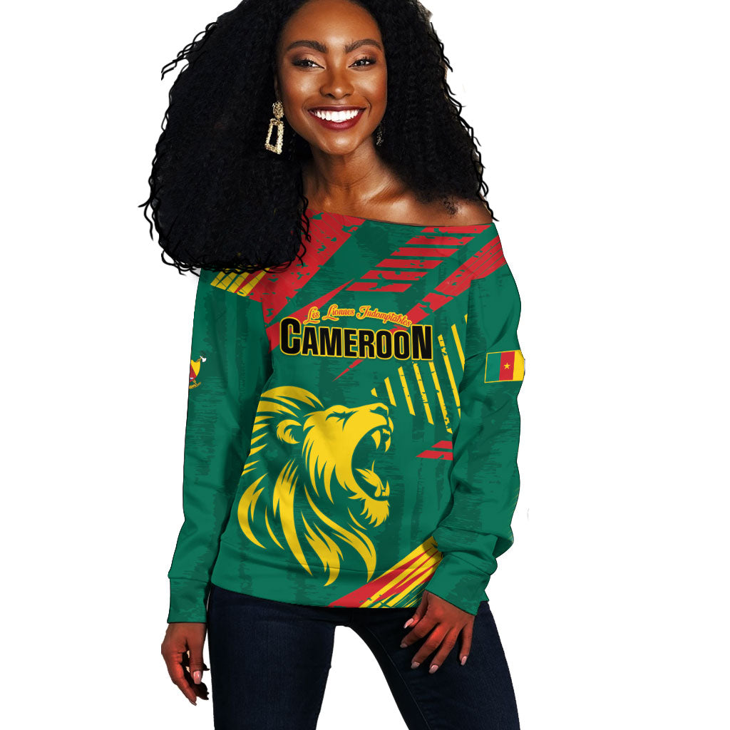 Custom Cameroon 2026 Football Off Shoulder Sweater Les Lionnes Indomptables