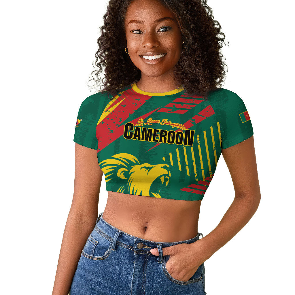 Custom Cameroon 2026 Football Raglan Cropped T shirt Les Lionnes Indomptables