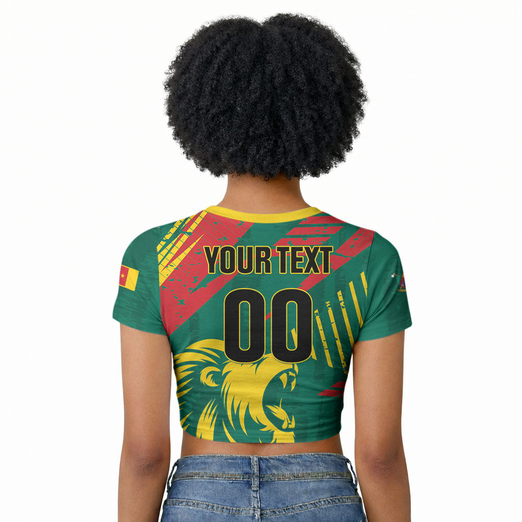 Custom Cameroon 2026 Football Raglan Cropped T shirt Les Lionnes Indomptables