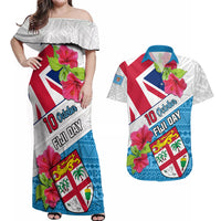 Fiji Day Couples Matching Off Shoulder Maxi Dress and Hawaiian Shirt Fijian Hibiscus Special Version - Wonder Print Shop
