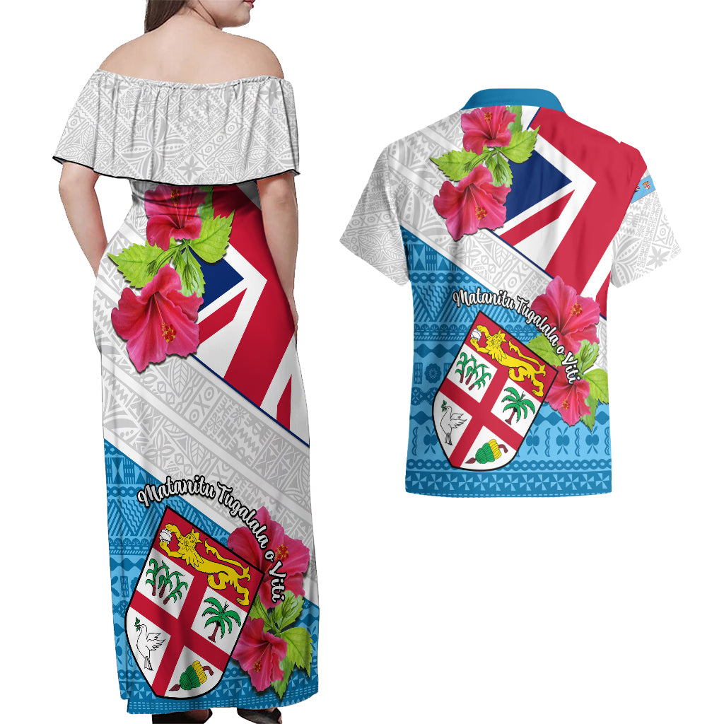 Fiji Day Couples Matching Off Shoulder Maxi Dress and Hawaiian Shirt Fijian Hibiscus Special Version - Wonder Print Shop