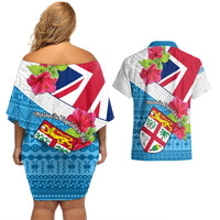 Fiji Day Couples Matching Off Shoulder Short Dress and Hawaiian Shirt Fijian Hibiscus Special Version - Wonder Print Shop