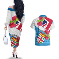 Fiji Day Couples Matching Off The Shoulder Long Sleeve Dress and Hawaiian Shirt Fijian Hibiscus Special Version - Wonder Print Shop