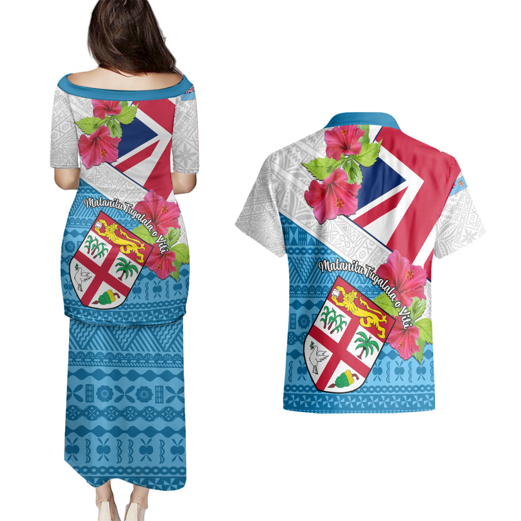 Fiji Day Couples Matching Puletasi Dress and Hawaiian Shirt Fijian Hibiscus Special Version - Wonder Print Shop