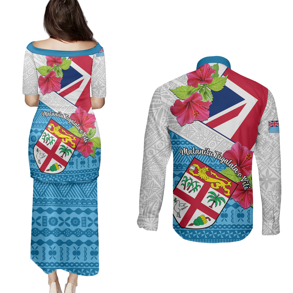 Fiji Day Couples Matching Puletasi Dress and Long Sleeve Button Shirts Fijian Hibiscus Special Version - Wonder Print Shop