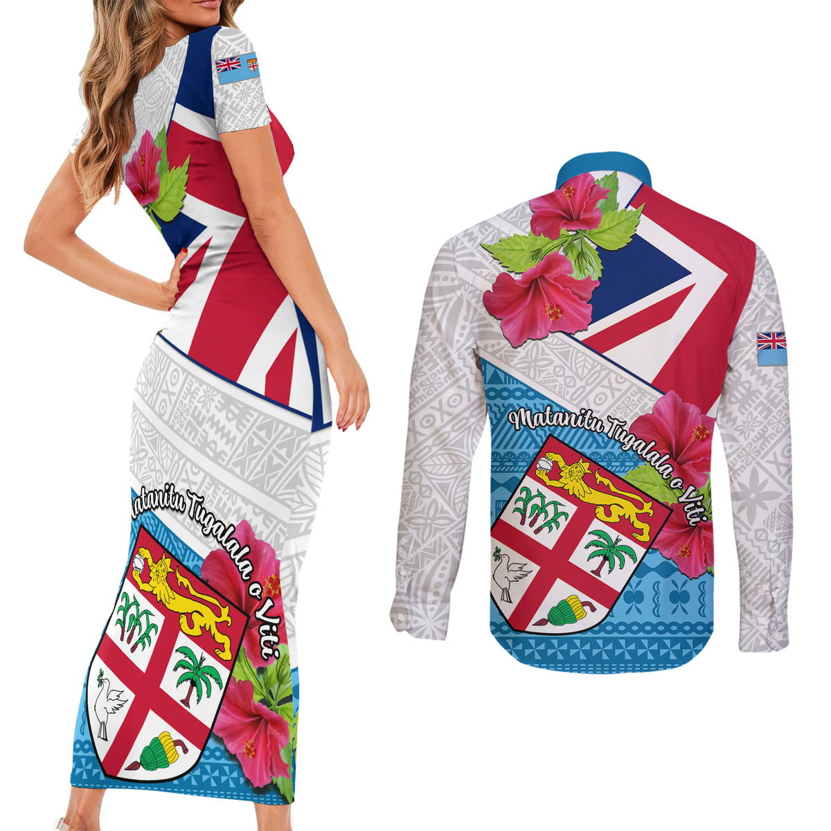 Fiji Day Couples Matching Short Sleeve Bodycon Dress and Long Sleeve Button Shirts Fijian Hibiscus Special Version - Wonder Print Shop