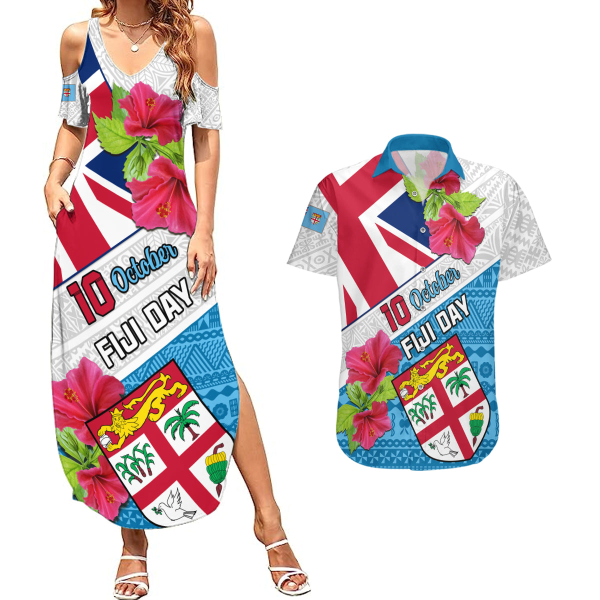 Fiji Day Couples Matching Summer Maxi Dress and Hawaiian Shirt Fijian Hibiscus Special Version - Wonder Print Shop