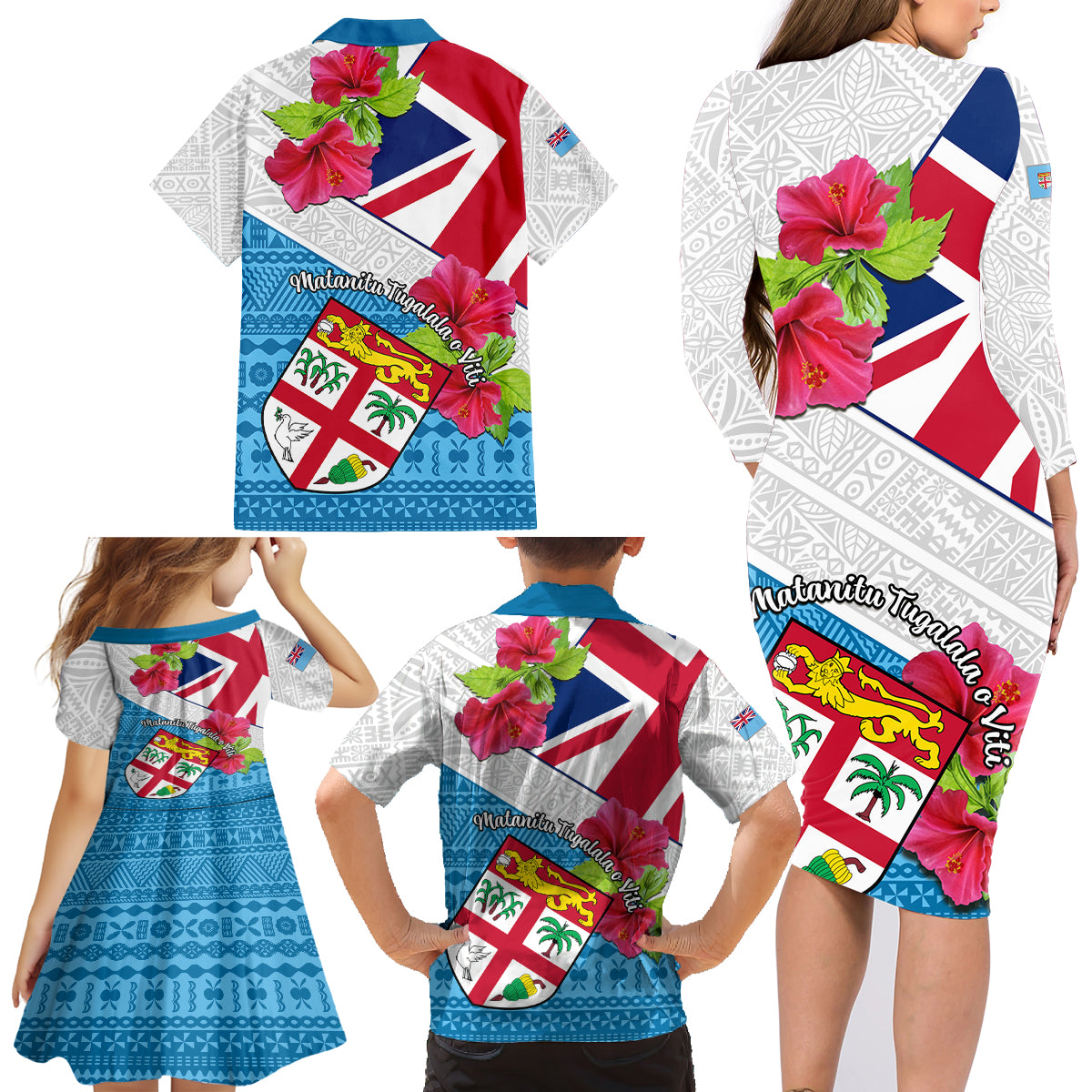 Fiji Day Family Matching Long Sleeve Bodycon Dress and Hawaiian Shirt Fijian Hibiscus Special Version - Wonder Print Shop