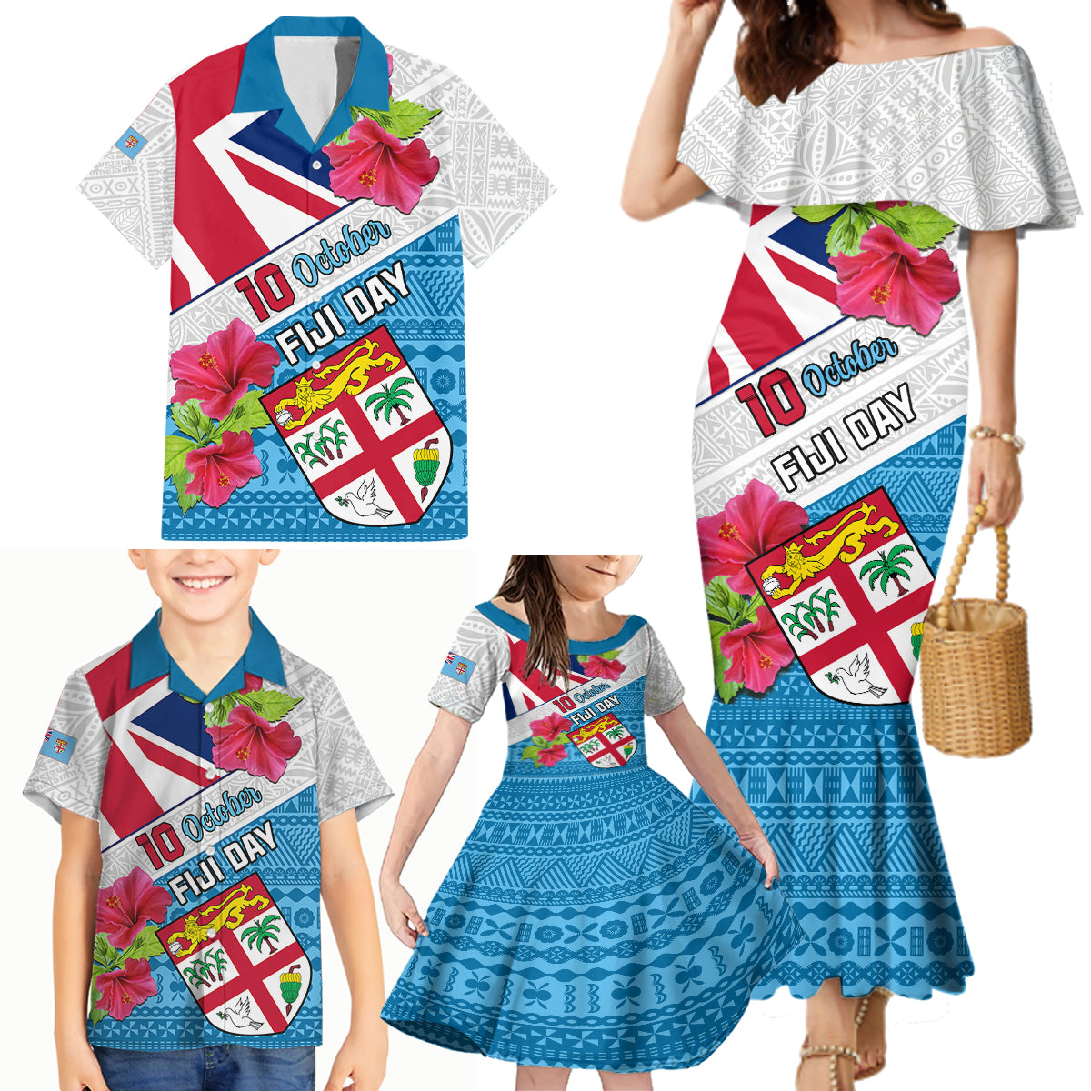 Fiji Day Family Matching Mermaid Dress and Hawaiian Shirt Fijian Hibiscus Special Version - Wonder Print Shop
