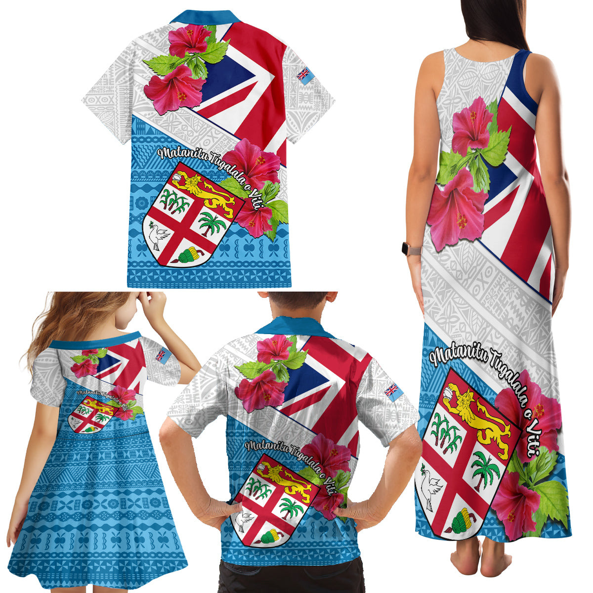 Fiji Day Family Matching Tank Maxi Dress and Hawaiian Shirt Fijian Hibiscus Special Version - Wonder Print Shop