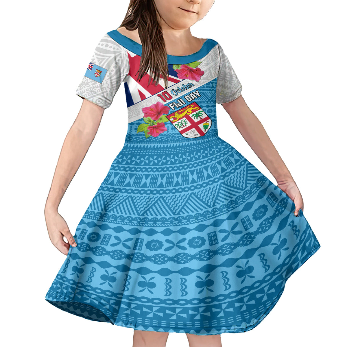 Fiji Day Kid Short Sleeve Dress Fijian Hibiscus Special Version - Wonder Print Shop