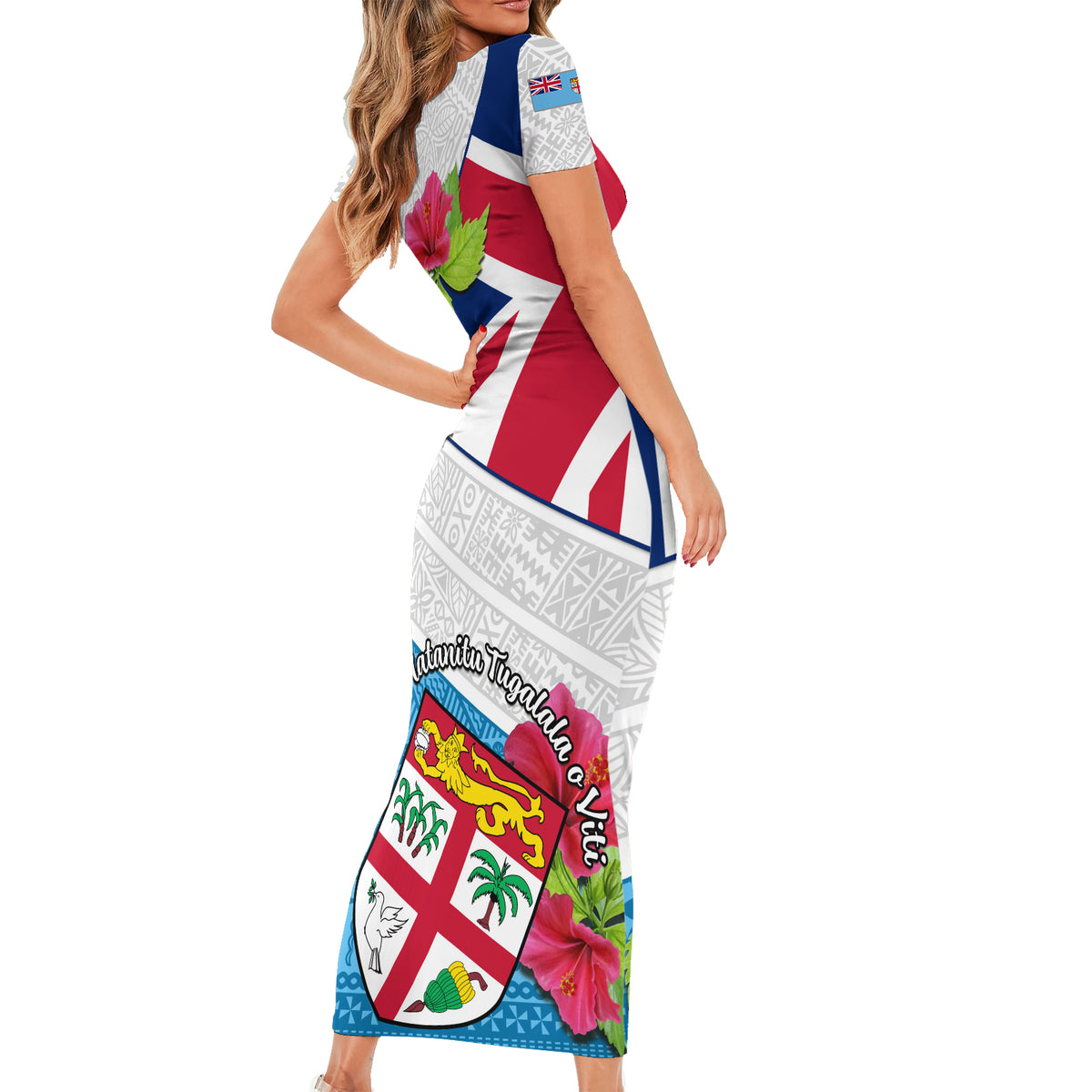 Fiji Day Short Sleeve Bodycon Dress Fijian Hibiscus Special Version - Wonder Print Shop