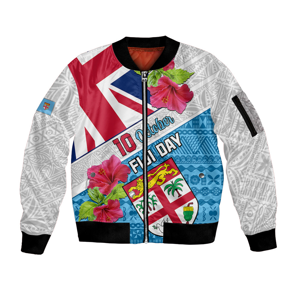 Fiji Day Sleeve Zip Bomber Jacket Fijian Hibiscus Special Version - Wonder Print Shop