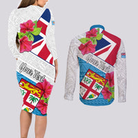 Personalised Fiji Day Couples Matching Long Sleeve Bodycon Dress and Long Sleeve Button Shirts Fijian Hibiscus Special Version - Wonder Print Shop