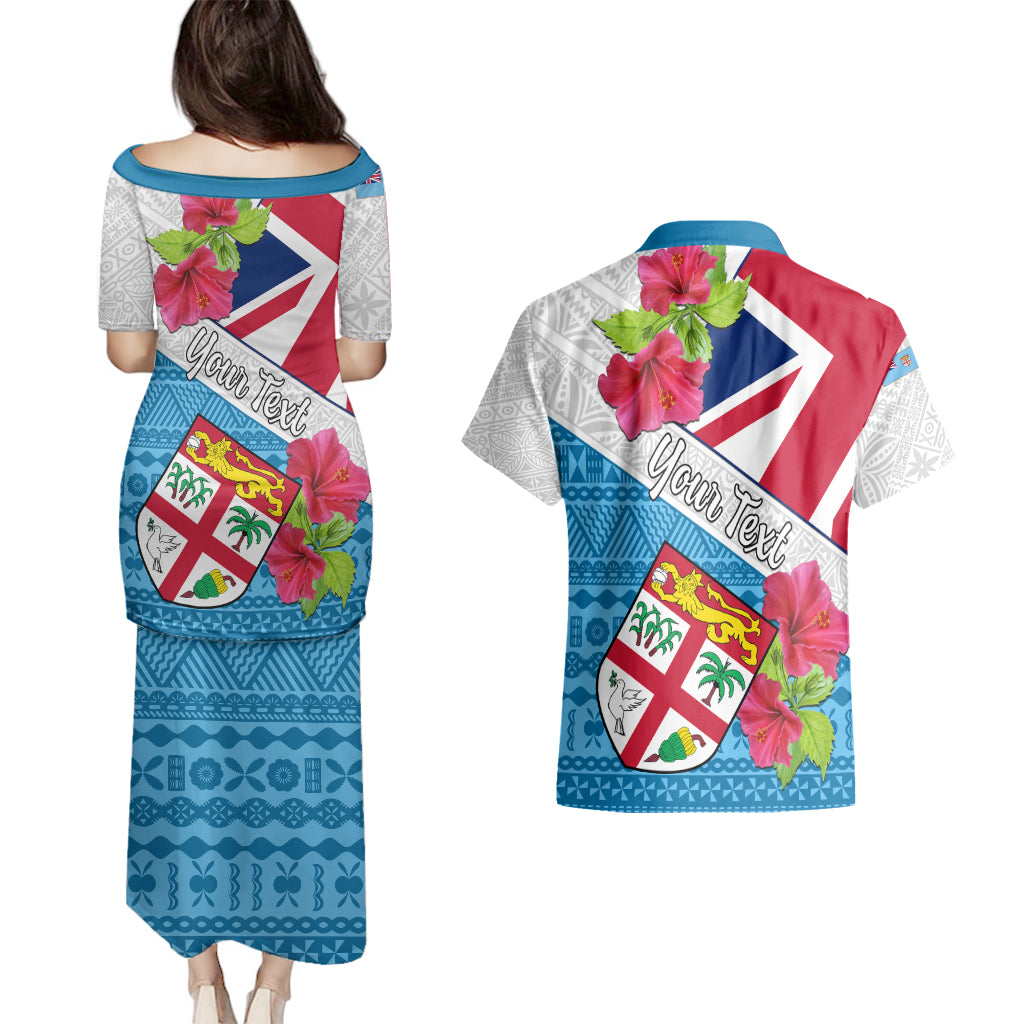 Personalised Fiji Day Couples Matching Puletasi Dress and Hawaiian Shirt Fijian Hibiscus Special Version - Wonder Print Shop