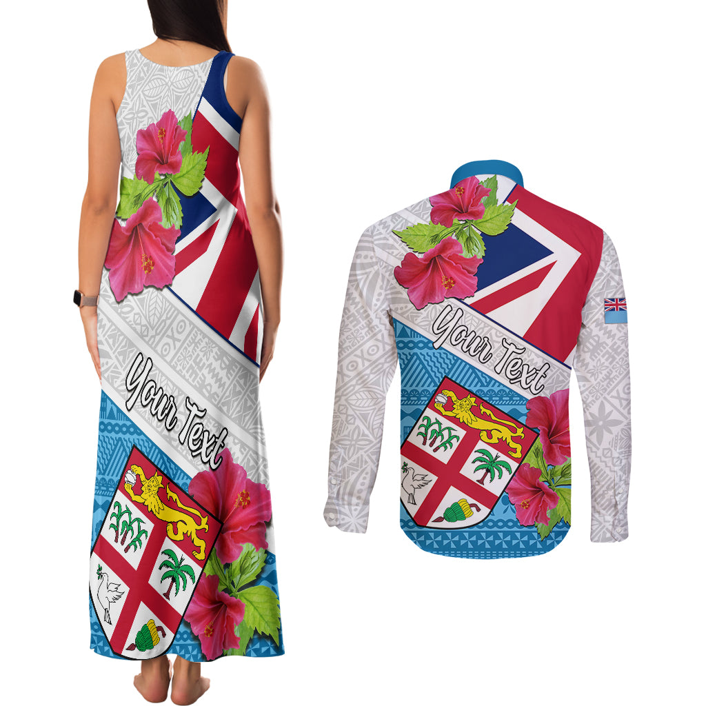 Personalised Fiji Day Couples Matching Tank Maxi Dress and Long Sleeve Button Shirts Fijian Hibiscus Special Version - Wonder Print Shop