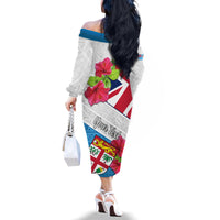 Personalised Fiji Day Family Matching Off Shoulder Long Sleeve Dress and Hawaiian Shirt Fijian Hibiscus Special Version - Wonder Print Shop