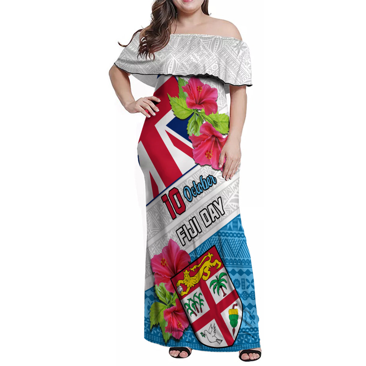 Personalised Fiji Day Family Matching Off Shoulder Maxi Dress and Hawaiian Shirt Fijian Hibiscus Special Version - Wonder Print Shop