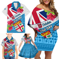 Personalised Fiji Day Family Matching Off Shoulder Short Dress and Hawaiian Shirt Fijian Hibiscus Special Version - Wonder Print Shop