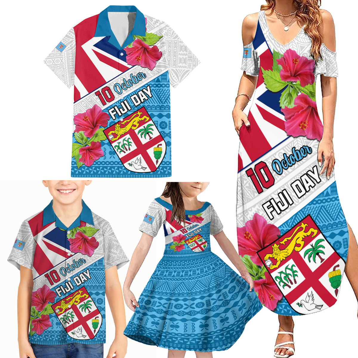 Personalised Fiji Day Family Matching Summer Maxi Dress and Hawaiian Shirt Fijian Hibiscus Special Version - Wonder Print Shop