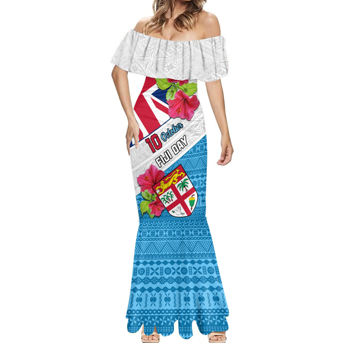 Personalised Fiji Day Mermaid Dress Fijian Hibiscus Special Version - Wonder Print Shop