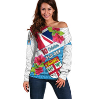 Personalised Fiji Day Off Shoulder Sweater Fijian Hibiscus Special Version - Wonder Print Shop