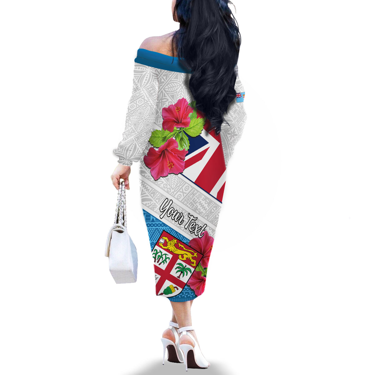 Personalised Fiji Day Off The Shoulder Long Sleeve Dress Fijian Hibiscus Special Version - Wonder Print Shop