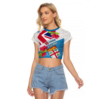 Personalised Fiji Day Raglan Cropped T Shirt Fijian Hibiscus Special Version - Wonder Print Shop