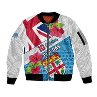 Personalised Fiji Day Sleeve Zip Bomber Jacket Fijian Hibiscus Special Version - Wonder Print Shop