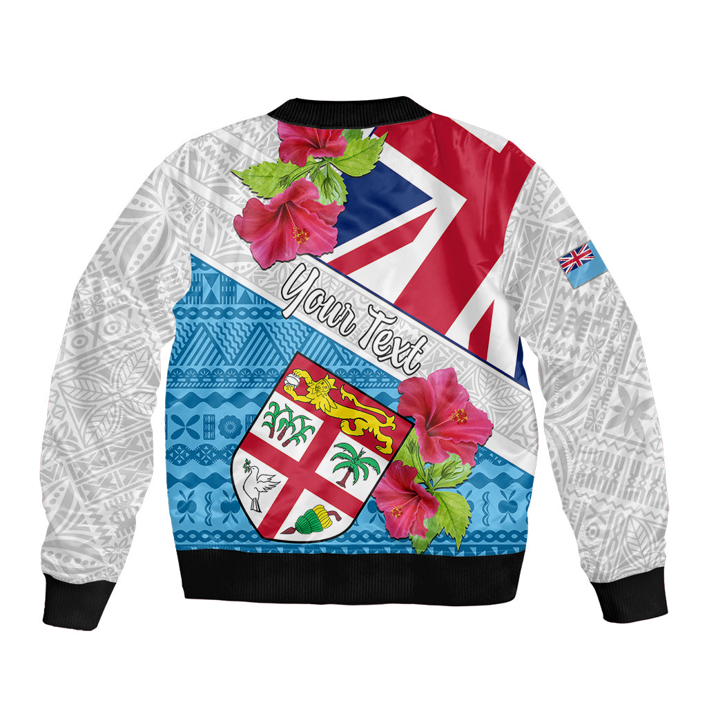 Personalised Fiji Day Sleeve Zip Bomber Jacket Fijian Hibiscus Special Version - Wonder Print Shop