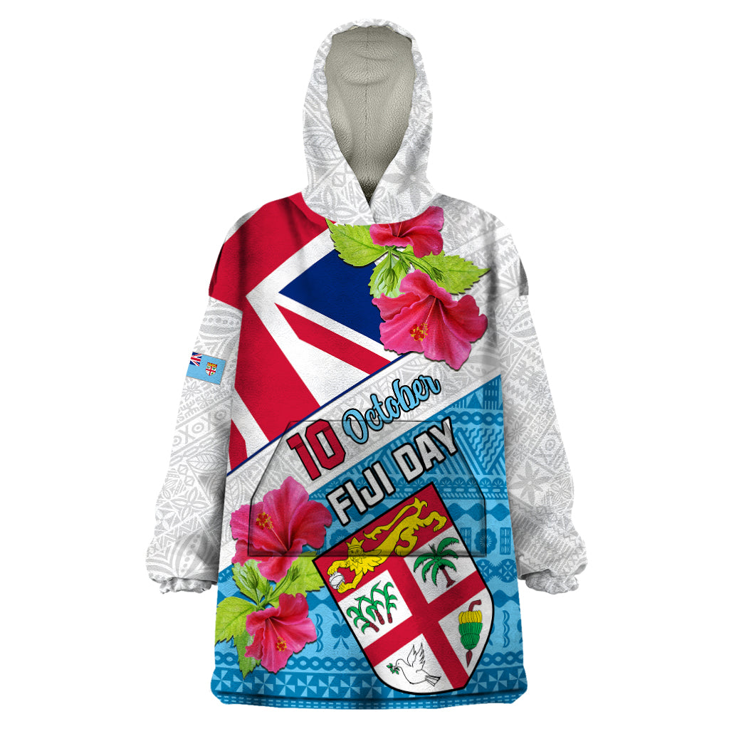 Personalised Fiji Day Wearable Blanket Hoodie Fijian Hibiscus Special Version - Wonder Print Shop