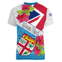 Personalised Fiji Day Women V Neck T Shirt Fijian Hibiscus Special Version - Wonder Print Shop